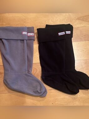 Lot of 2 Hunter Fleece Boot Liner Socks - Black & Gray  - Size Women’s M/L